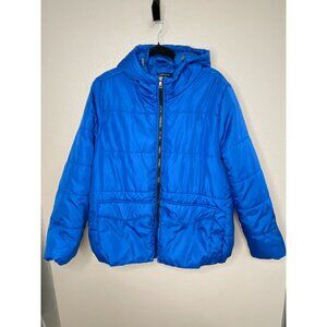 Larry Levine Womens Blue Puffer Jacket Hooded Full-Zip L Lightweight Winter Coat